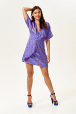 Purple Floral Knot Front Mini Dress