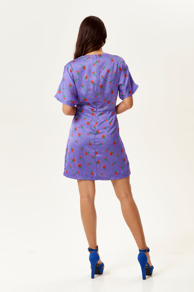 Purple Floral Knot Front Mini Dress