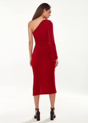 Liquorish Asymmetric Midi Dress in Red