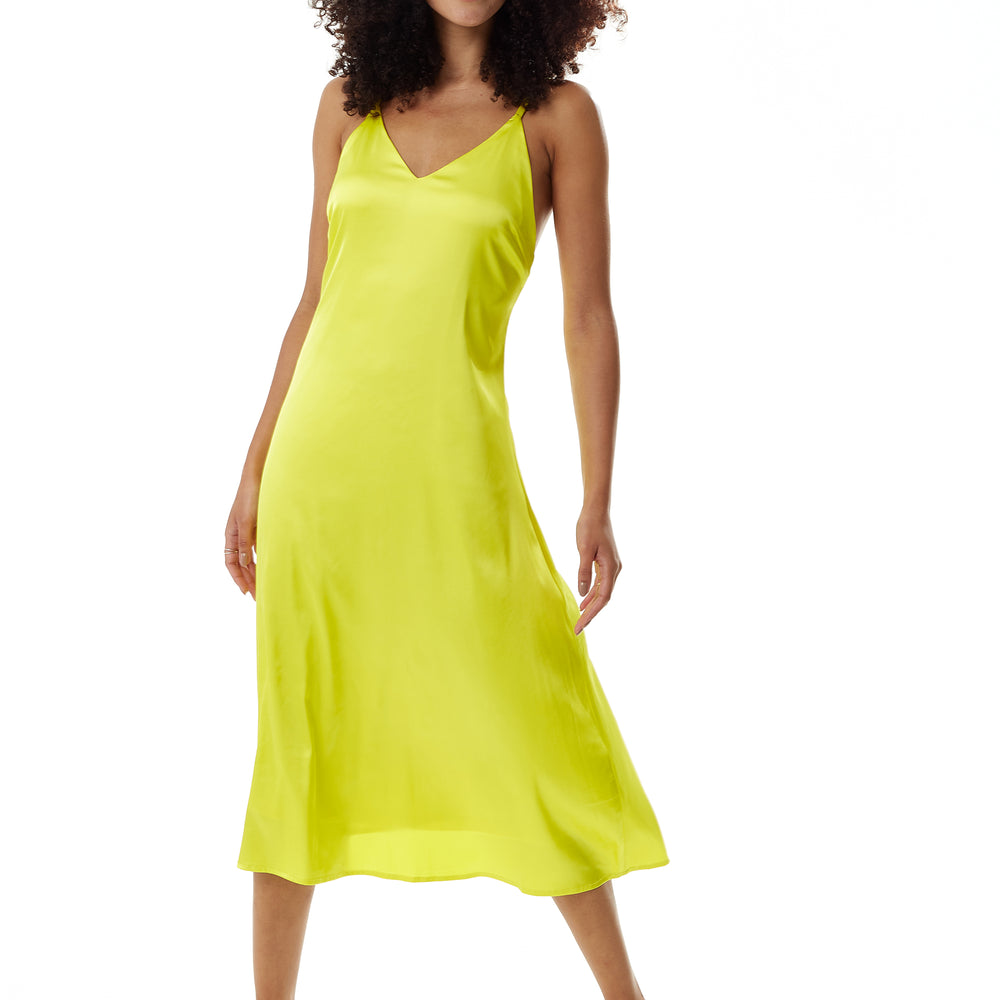 
                  
                    Liquorish Yellow Satin Midi Dress
                  
                