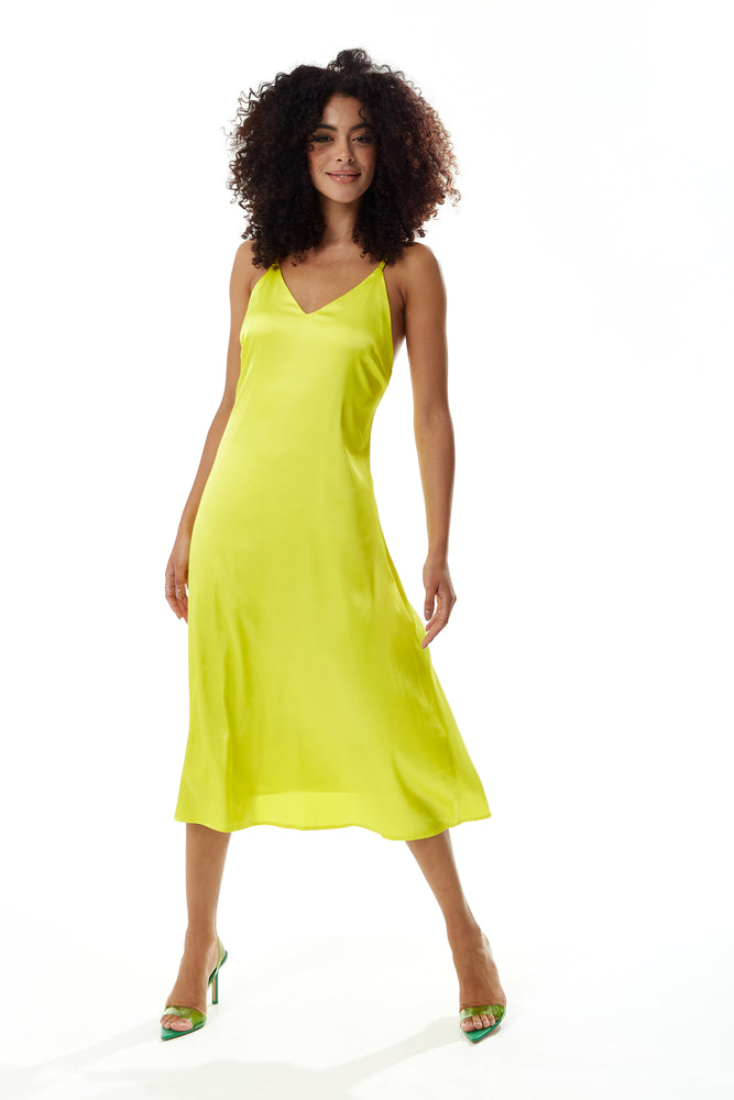 Liquorish Yellow Satin Midi Dress