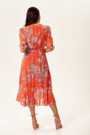 Liquorish Red Wrap Front Midi Floral Dress