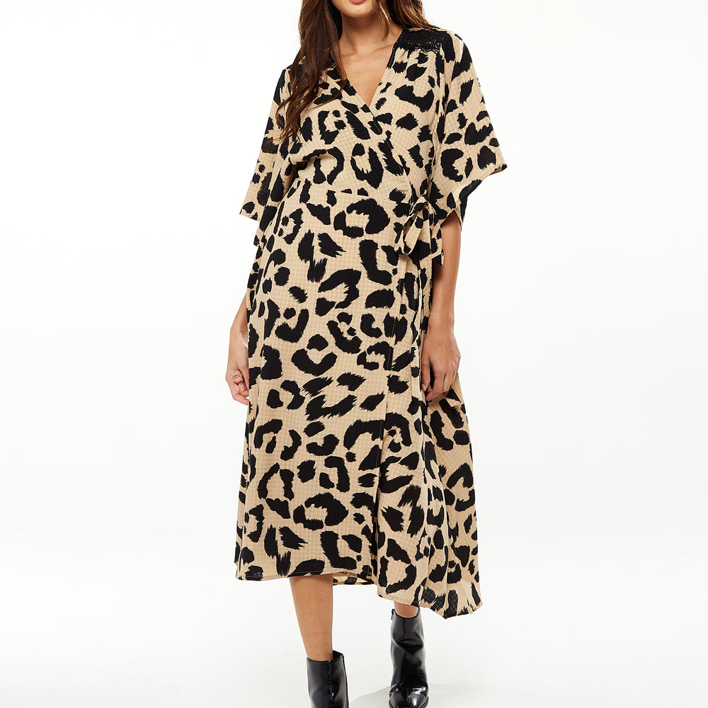 
                  
                    Liquorish Animal Print Maxi Wrap Dress With Kimono Sleeves In Cream
                  
                