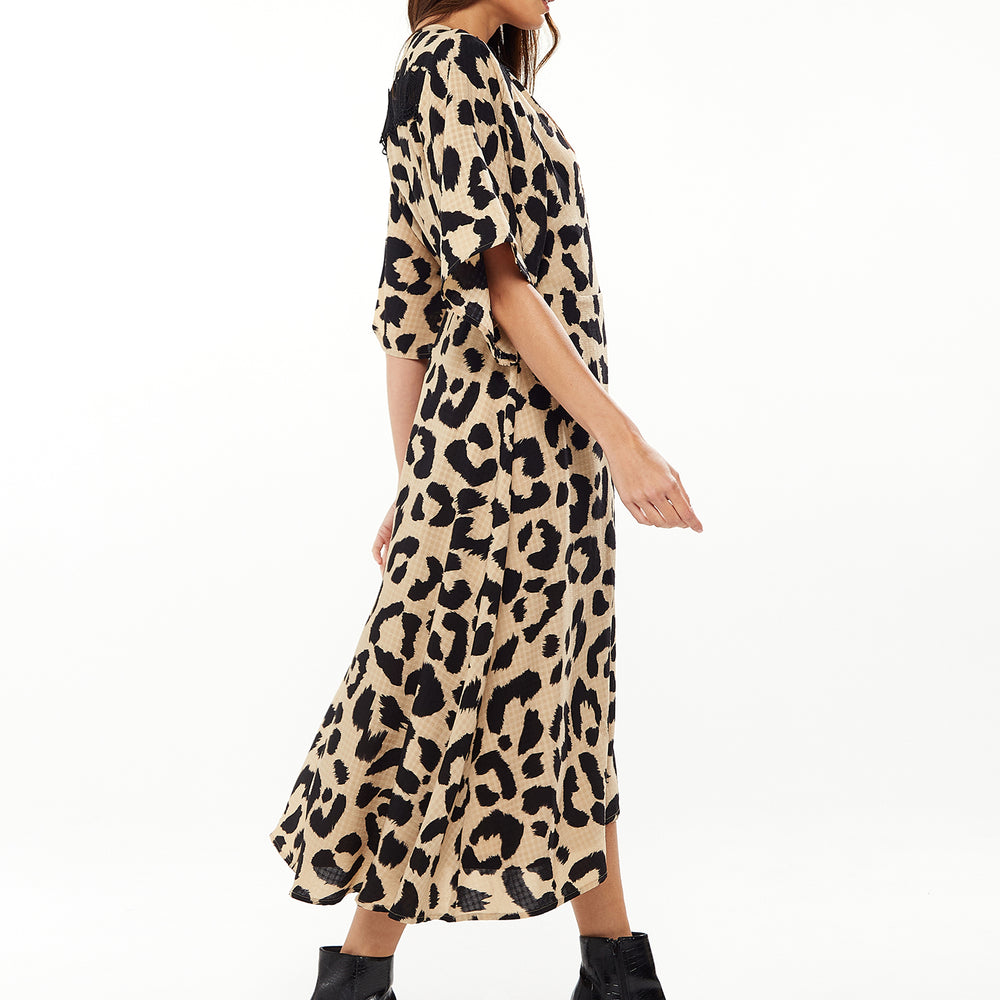 
                  
                    Liquorish Animal Print Maxi Wrap Dress With Kimono Sleeves In Cream
                  
                