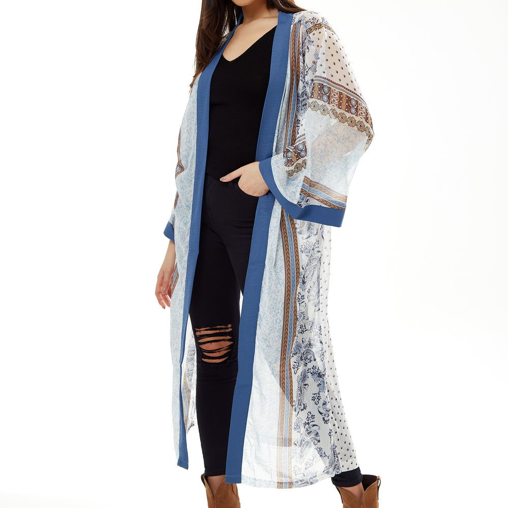 
                  
                    Liquorish Printed Kimono in Blue and White
                  
                
