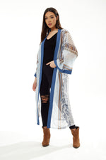 Liquorish Printed Kimono in Blue and White
