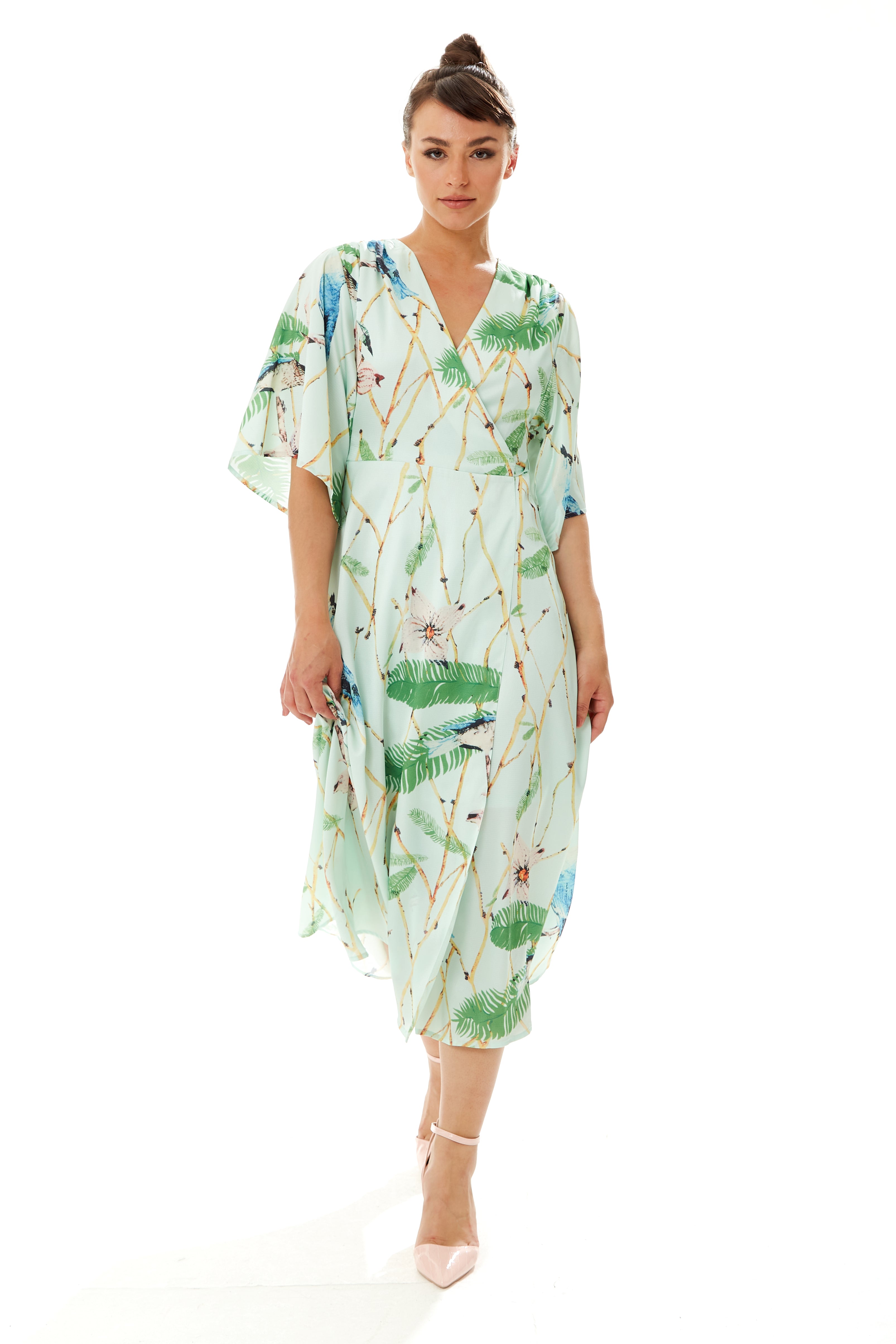 Women s Maxi Dress with Kimono Sleeves in Mint Green Flattering Wrap Liquorish Online