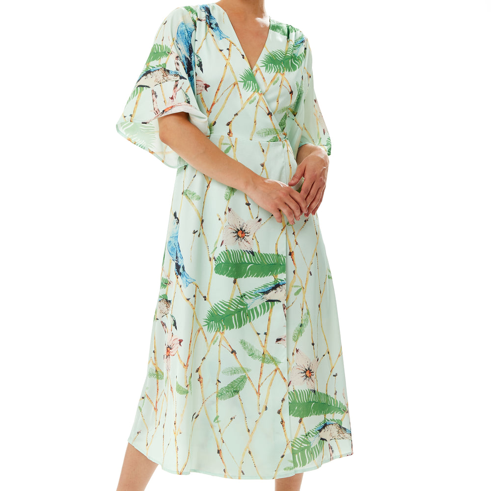 Midi Dress Mint Green Bird Print Wrap Dress Women's Maxi Dress With Kimono Sleeves In Mint Green Flattering Wrap Liquorish Online Midi Dress Mint Green Bird Print Wrap Dress Women's Maxi Dress With Kimono Sleeves In Mint Green Flattering Wrap Liquorish Online