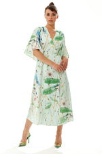 Liquorish Bird Print Maxi Wrap Dress in Mint Green