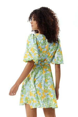 Liquorish Yellow Floral Summer Dress with Tie Waist