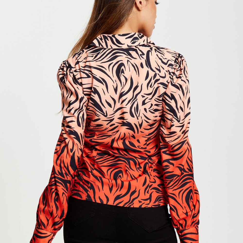 
                  
                    Liquorish Zebra Print Shirt With Accentuated Collar Detail In Orange And Nude
                  
                