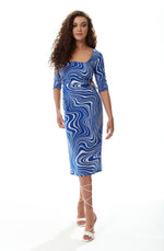 Liquorish Marble Print Jersey Midi Dress with Cut Out Details i