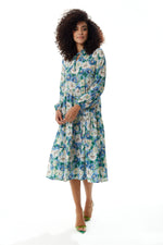 Divine Grace Blue Floral Midi Smock Dress