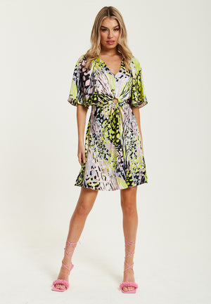 Liquorish Multicolour Abstract Print Mini Dress With Cut Out Front