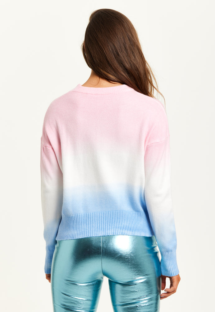 Liquorish Ombre Pattern Jumper In Pink, White And Blue