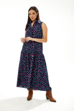 Liquorish Oversized Cherry Print Maxi Dress in Navy