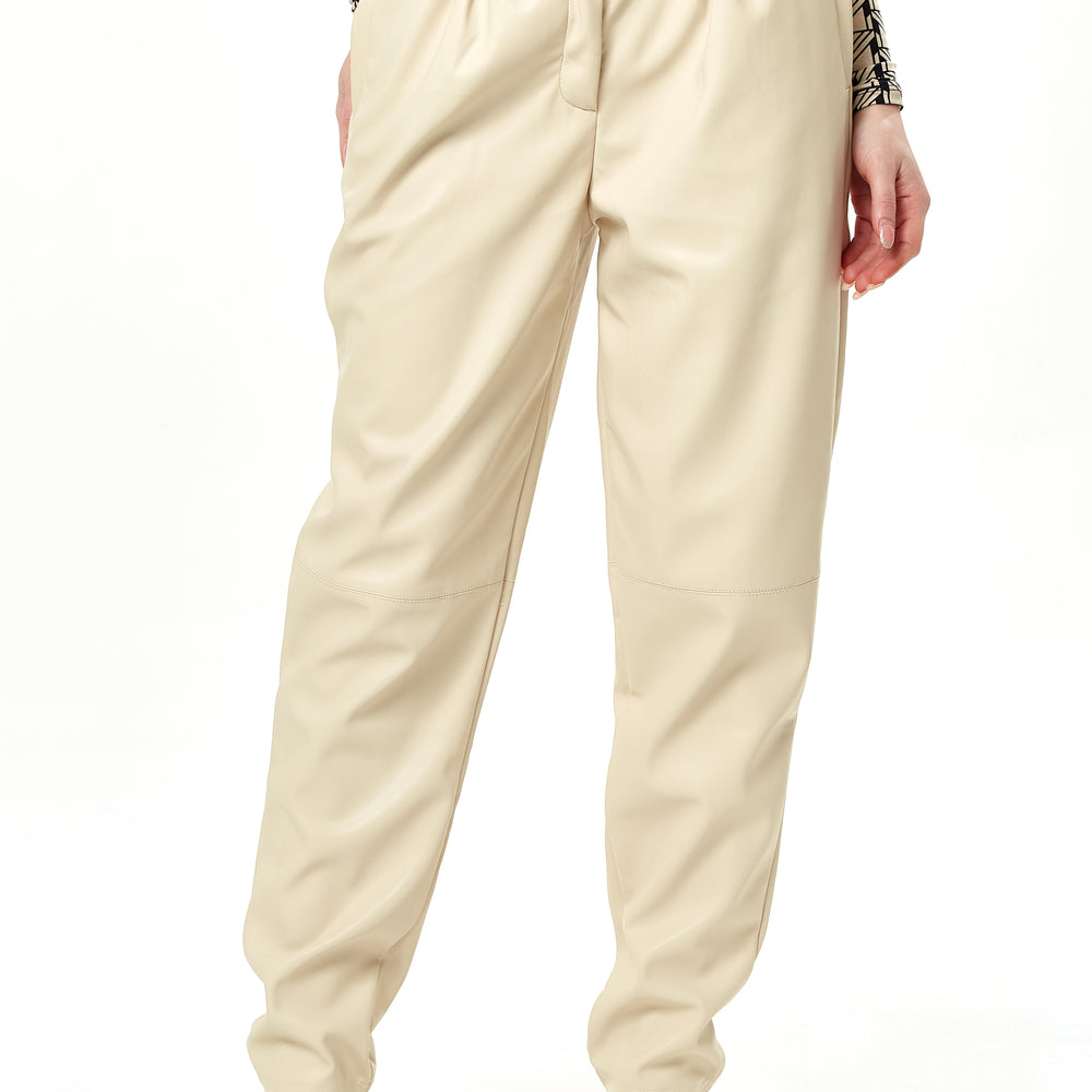 
                  
                    Liquorish Tapered Leather Look Trousers with Pleated Detail in Cream
                  
                