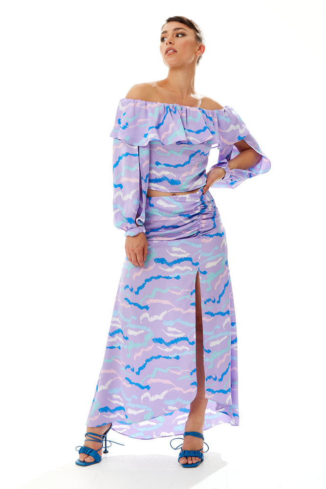 Liquorish Abstract Print Gathered Front Maxi Skirt