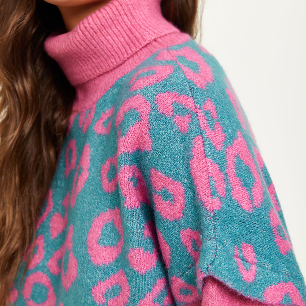 
                  
                    Liquorish Animal Pattern Roll Neck Jumper In Pink And Turquoise
                  
                