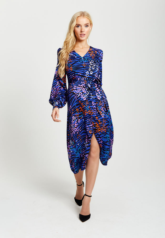Liquorish Vivid Zebra Print Button Up Midi Dress