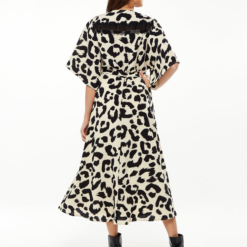 
                  
                    Liquorish Animal Print Maxi Wrap Dress with Kimono Sleeves in White
                  
                