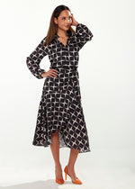 Liquorish Graphic Print Midi Dress in Black & White