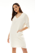 Divine Grace White Relaxed Fit Midi Dress With Pockets