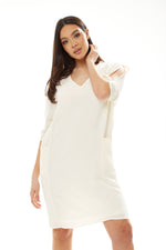 Divine Grace White Relaxed Fit Midi Dress With Pockets