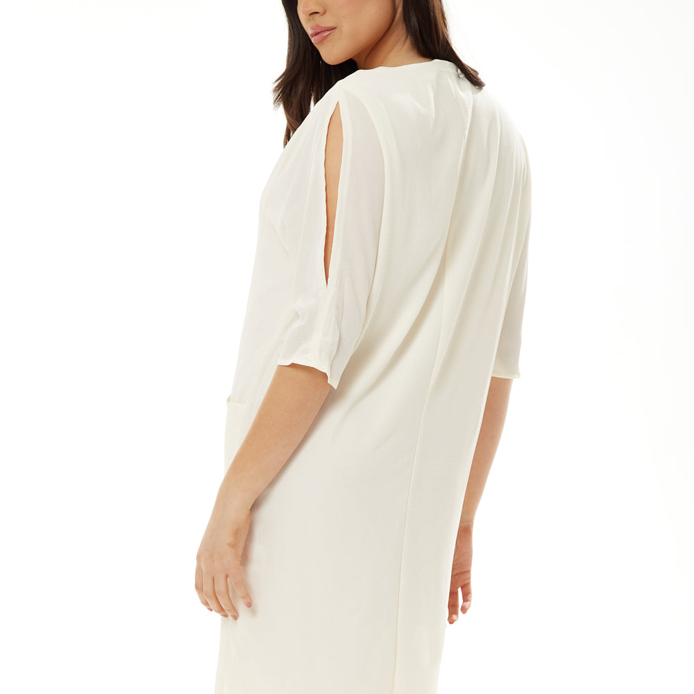 
                  
                    Divine Grace White Relaxed Fit Midi Dress With Pockets
                  
                