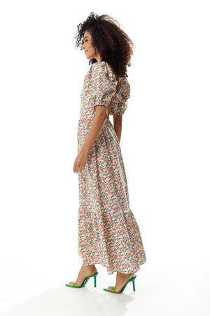 Liquorish Red Floral Maxi Dress with Cut out Back