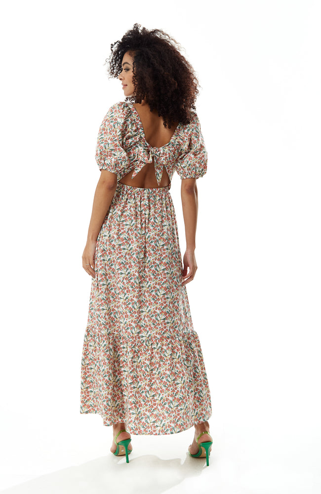 Liquorish Red Floral Maxi Dress with Cut out Back