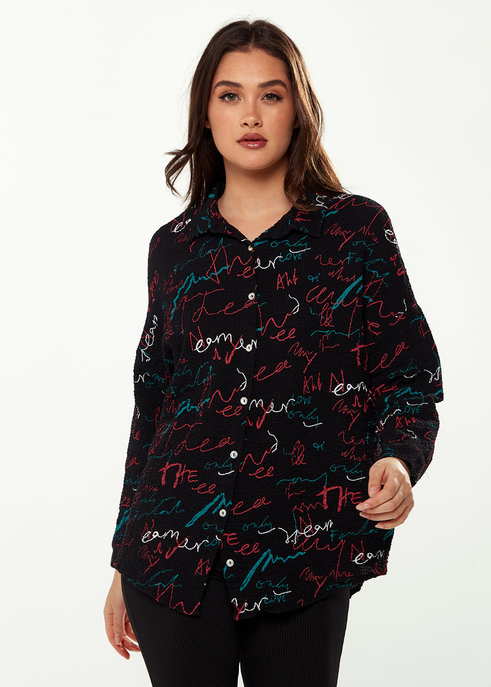 Liquorish Shirt with Multicolour Signature Pattern in Black