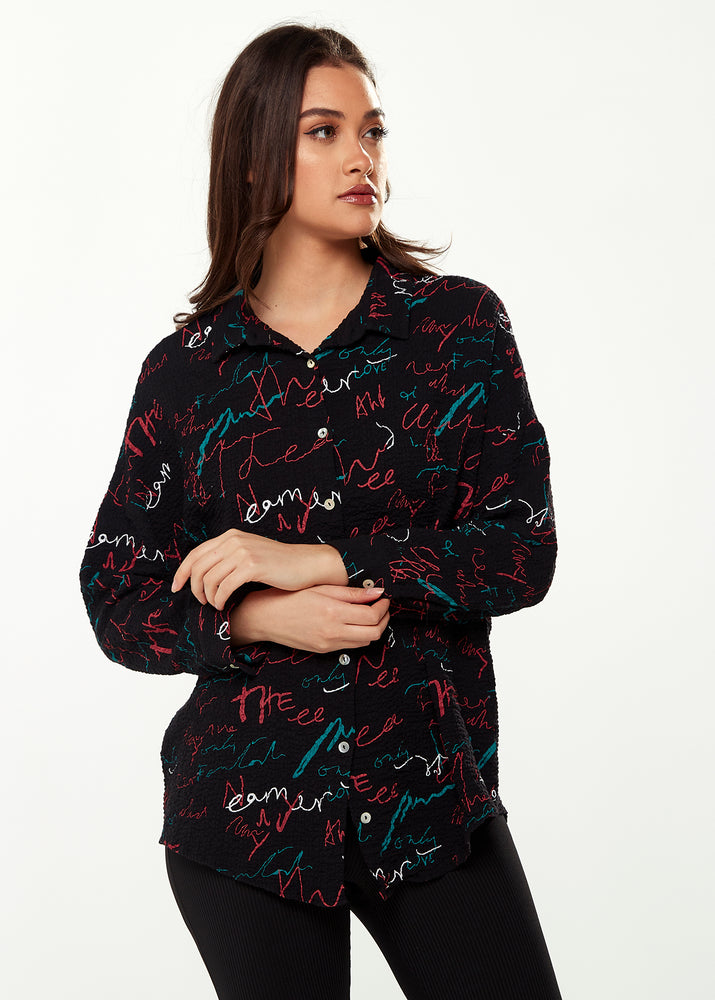 Liquorish Shirt with Multicolour Signature Pattern in Black