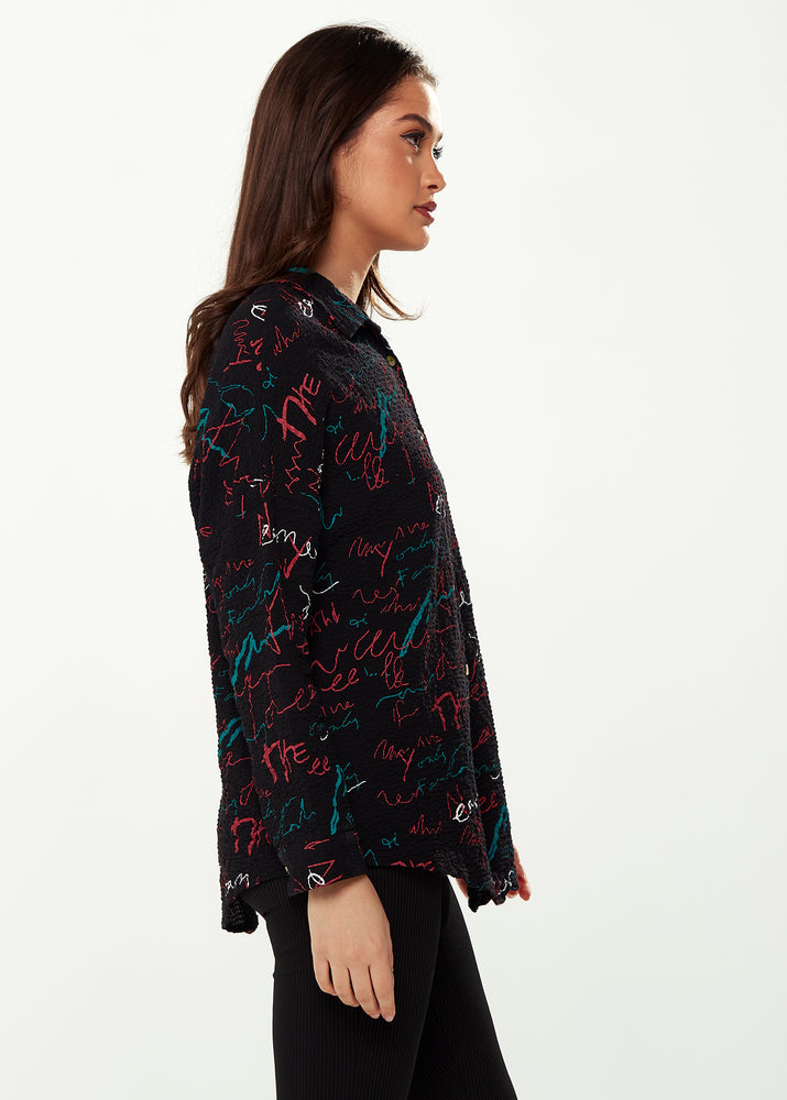 Liquorish Shirt with Multicolour Signature Pattern in Black