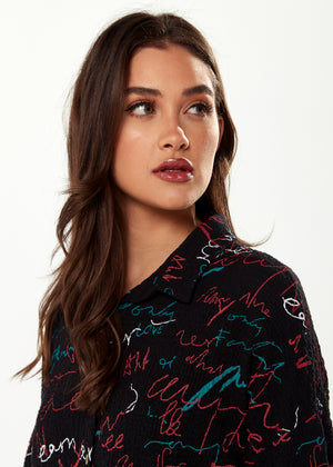 Liquorish Shirt with Multicolour Signature Pattern in Black