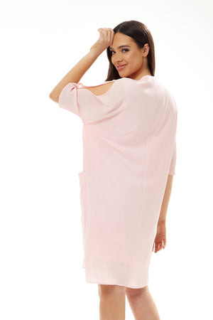 Divine Grace Pink Relaxed Fit Midi Dress With Pockets