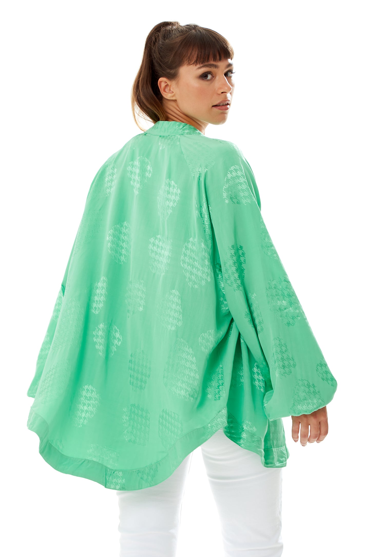 
                  
                    Divine Grace Green Jacquard Kimono
                  
                