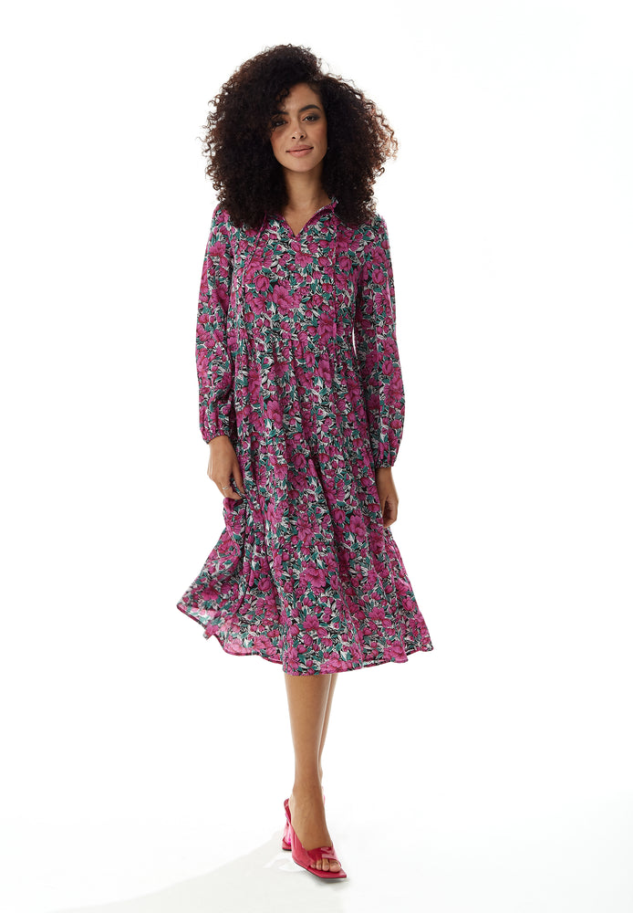 Divine Grace Purple Floral Midi Smock Dress