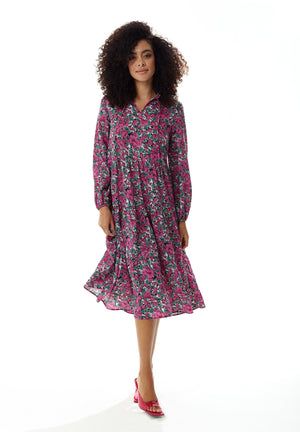 Divine Grace Purple Floral Midi Smock Dress