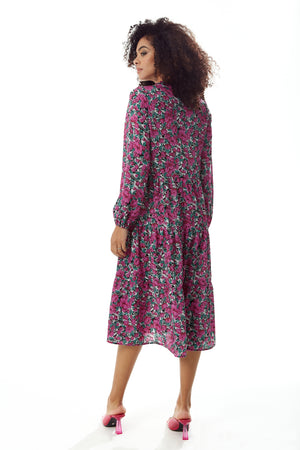 Divine Grace Purple Floral Midi Smock Dress