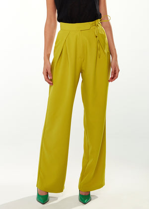 Liquorish Tie Waist wide Leg Trousers in Pistachio