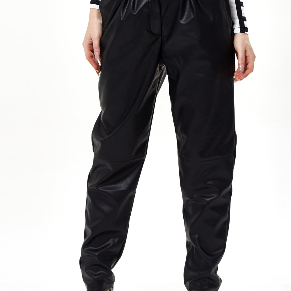 
                  
                    Liquorish Tapered Leather Look Trousers with Pleated Detail in Black
                  
                