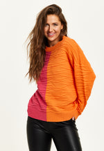 Liquorish Colour Block Jumper In Orange And Pink