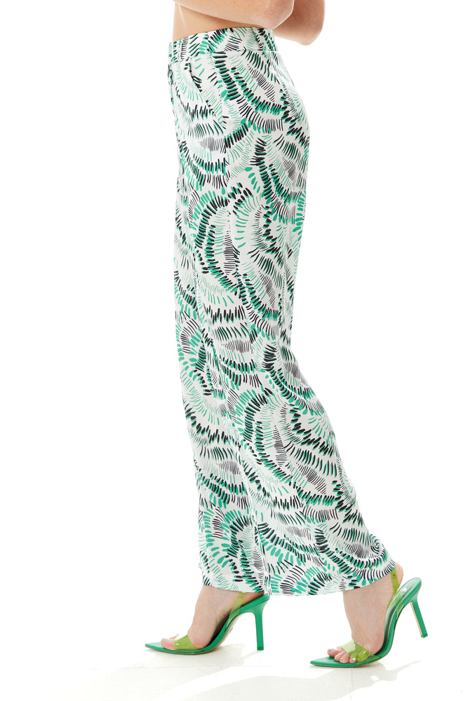 Liquorish Abstract Print Wide Leg Trousers in White