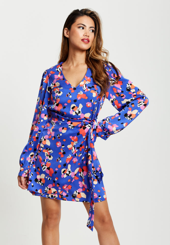 Liquorish Multicolour Abstract Dot Print Mini Wrap Dress