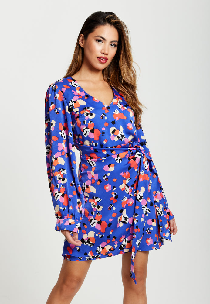 Liquorish Multicolour Abstract Dot Print Mini Wrap Dress