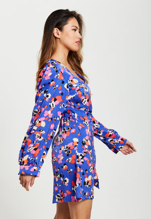 Liquorish Multicolour Abstract Dot Print Mini Wrap Dress