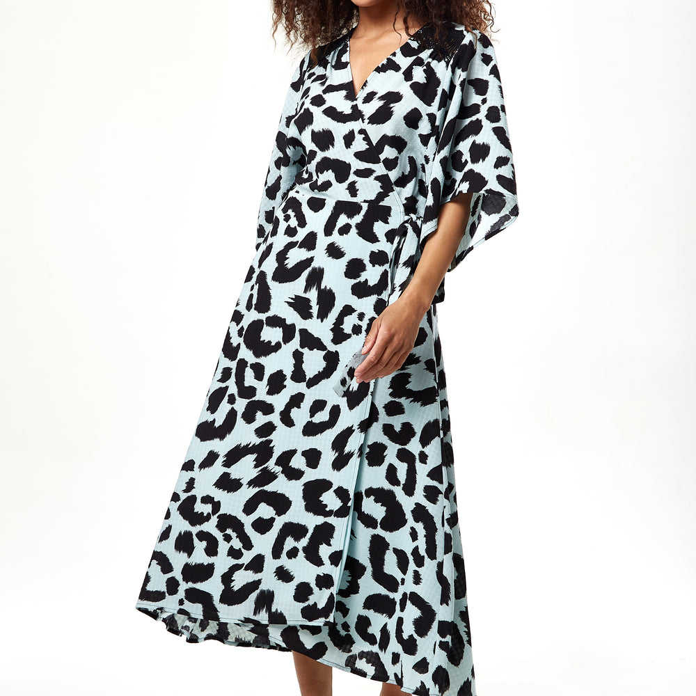 
                  
                    Liquorish Animal Print Maxi Wrap Dress With Kimono Sleeves In Blue
                  
                