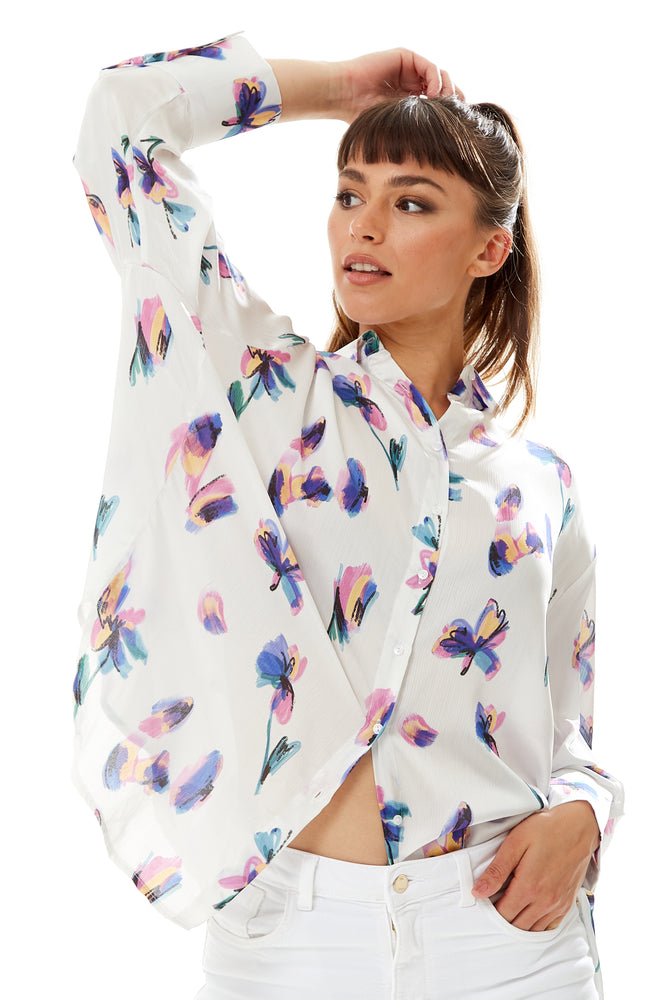 Divine Grace Floral Print White Shirt