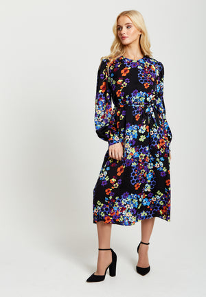 Liquorish Speckle Floral Print Midi Dress